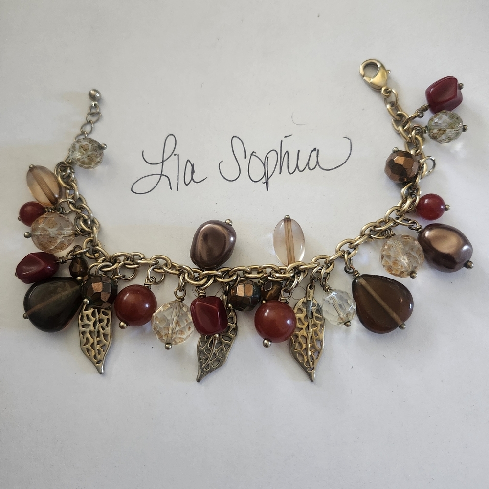 LIA SOPHIA Gold and Red Fall Charm Bracelet